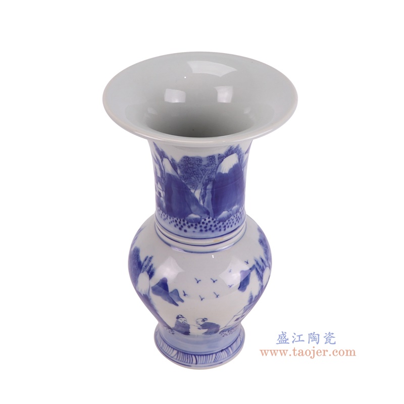 RXBN04青花山水人物花菇瓶俯视图