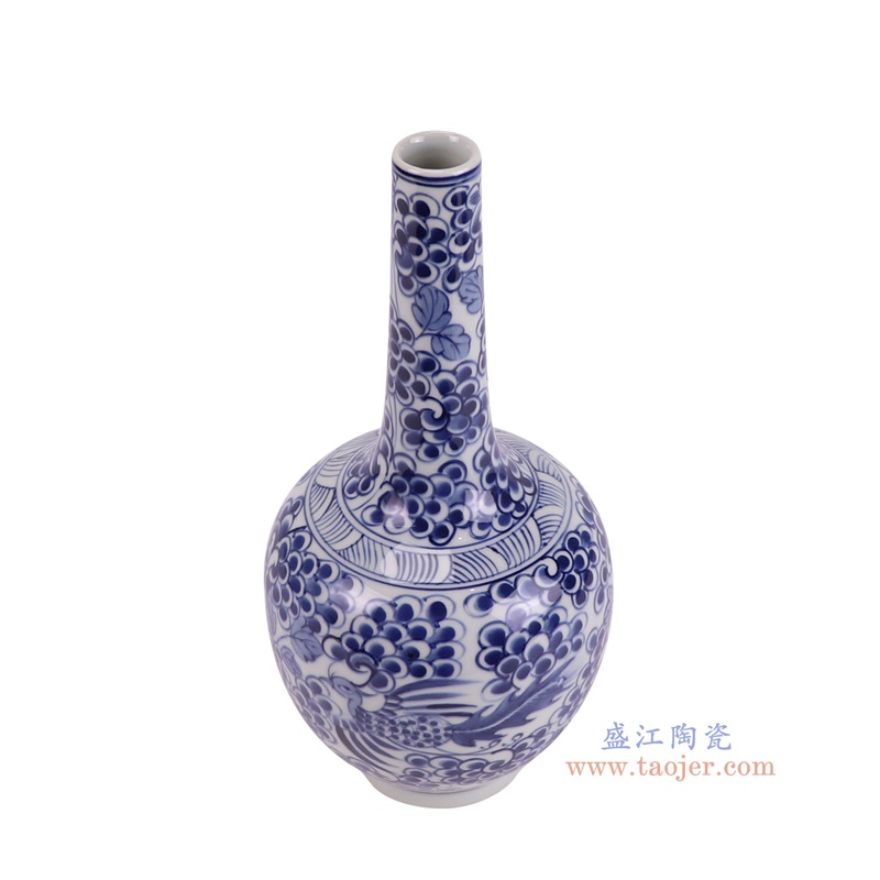 RXBN05青花凤凰穿花纹胆瓶俯视图