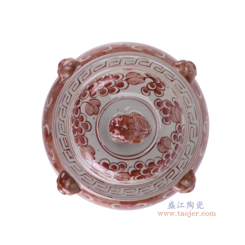 RXBN06-F-S釉里红凤凰穿花纹将军罐顶部图