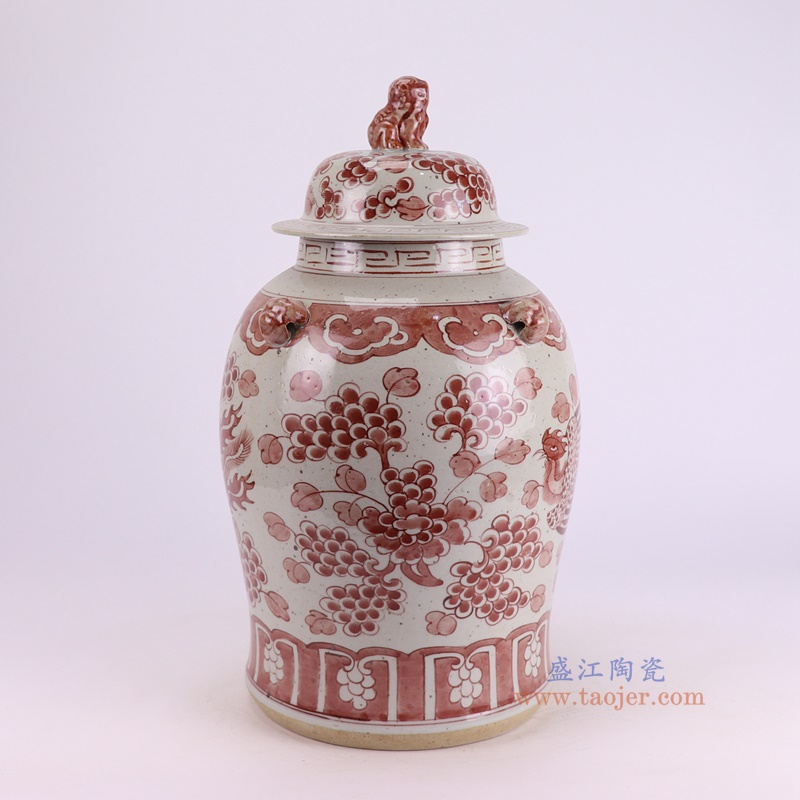 RXBN06-F-S釉里红凤凰穿花纹将军罐侧面图