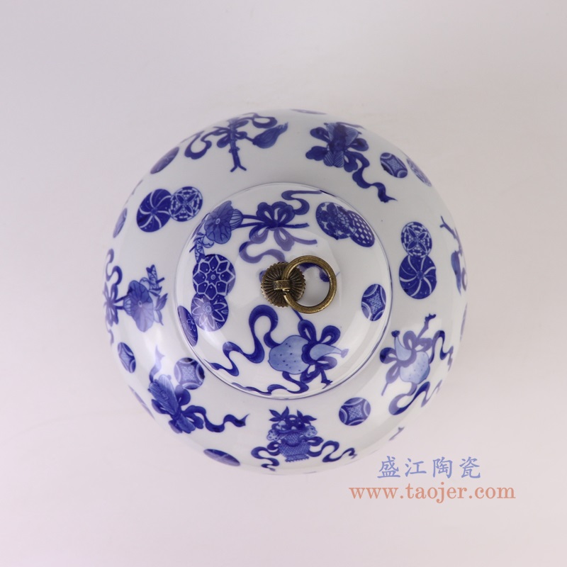 RYCI51-B青花狮子纹宝珠坛顶部图