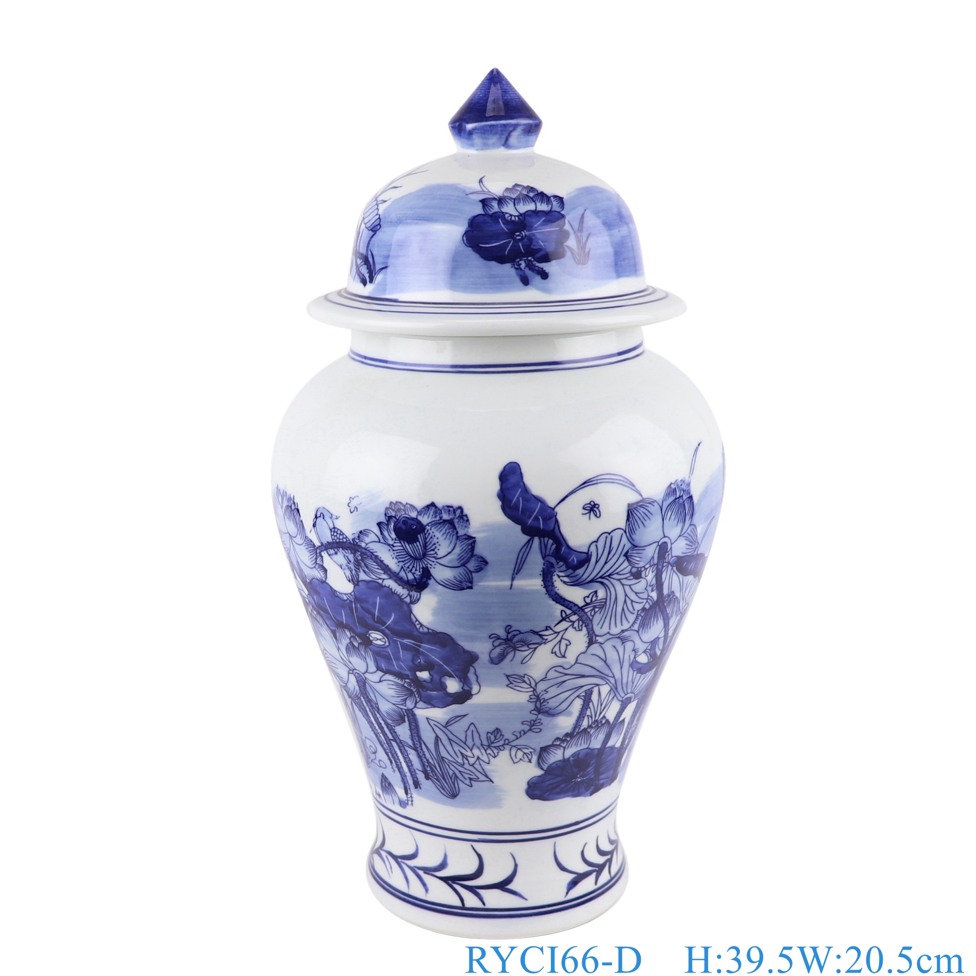 RYCI66-D青花荷花将军罐侧面图