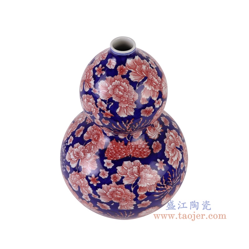 RYCI71-A青花蓝底釉里红万花葫芦瓶俯视图
