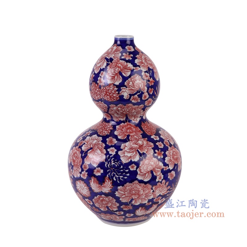RYCI71-A青花蓝底釉里红万花葫芦瓶侧面图