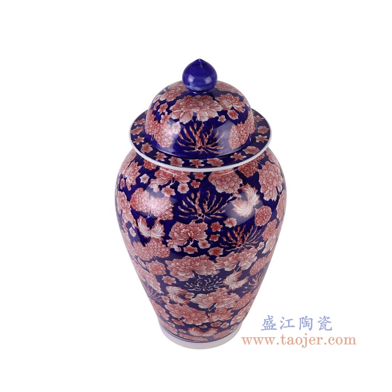 RYCI74-A青花蓝底釉里红万花将军罐俯视图