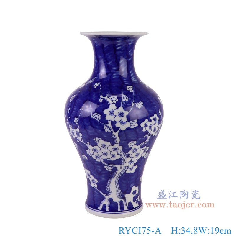 RYCI75-A青花冰梅鱼尾瓶正面图