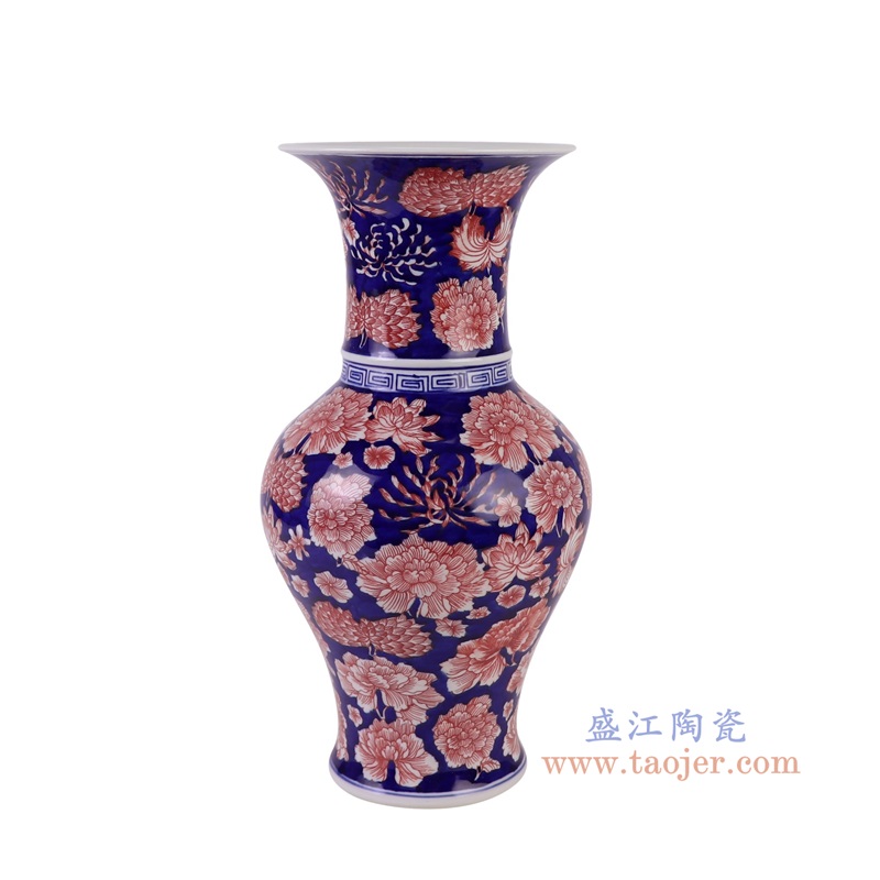 RYCI78-A青花蓝底釉里红万花花觚瓶侧面图