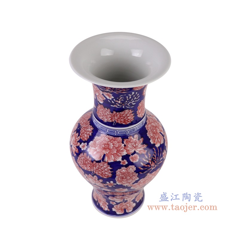 RYCI78-A青花蓝底釉里红万花花觚瓶俯视图