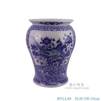 RYLL49 青花开窗花鸟凉墩凳子 高45.5直径35底径26.5重量18KG