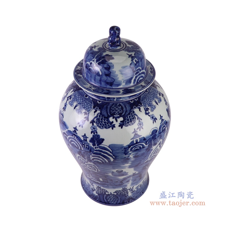 RYLU205-A青花梧桐山水将军罐俯视图