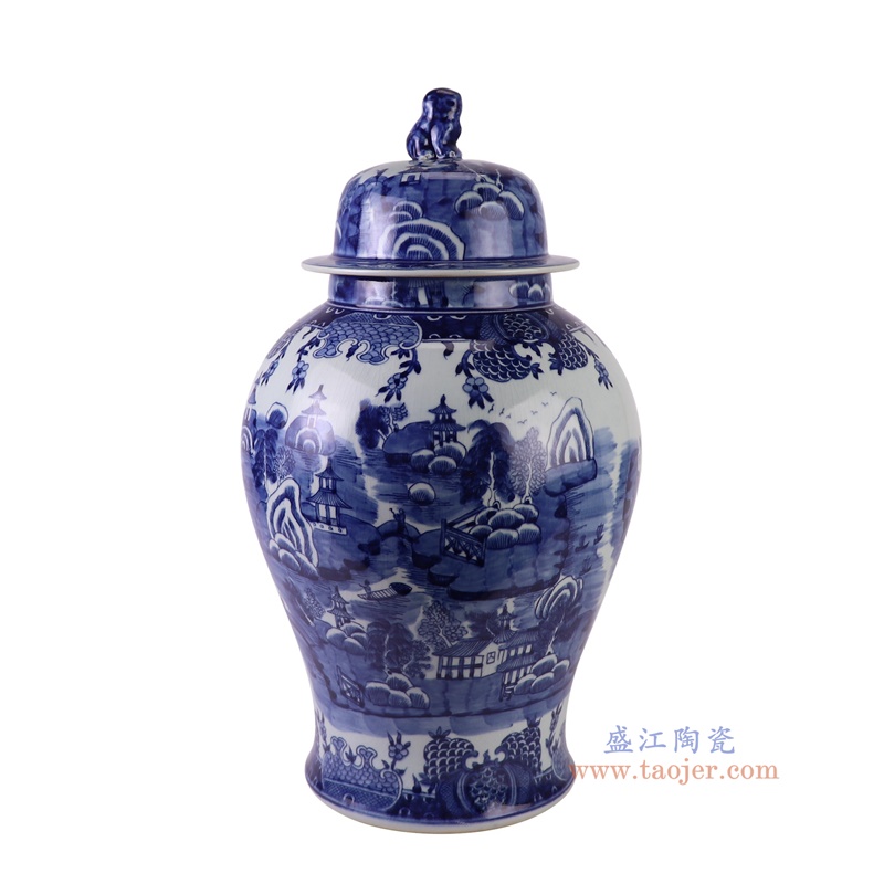 RYLU205-A青花梧桐山水将军罐侧面图