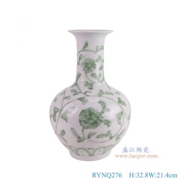 RYNQ276 绿色缠枝莲赏瓶 高32.8直径21.4底径11重量2.6KG