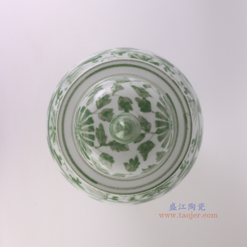 RYNQ277绿色缠枝莲将军罐顶部图
