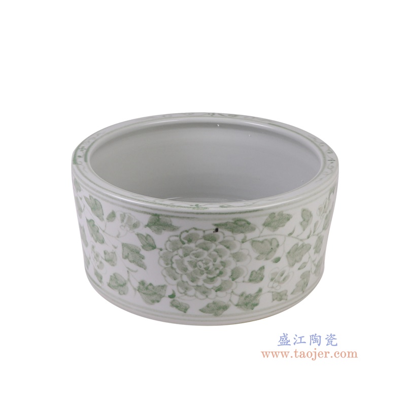 RYNQ278绿色缠枝莲笔洗直口缸俯视图