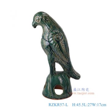 RZKR57-L 窑变绿色鹰雕塑大号 高45.5直径27底径17重量2.6KG
