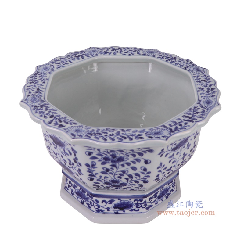 RZKR61青花花卉八角花盆俯视图