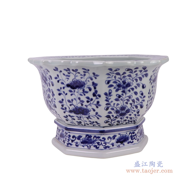 RZKR61青花花卉八角花盆侧面图