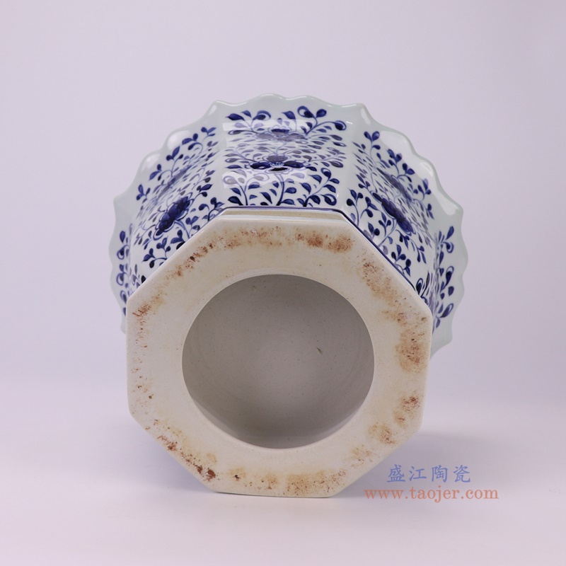 RZKR61青花花卉八角花盆底部图