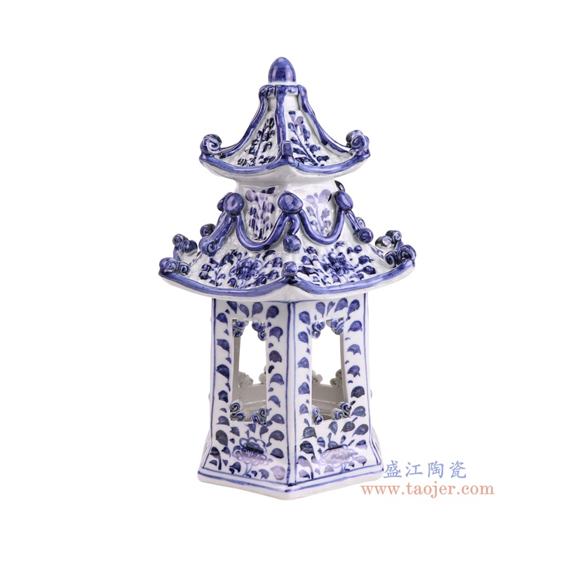 RZKR63-C青花花卉宝塔雕塑侧面图