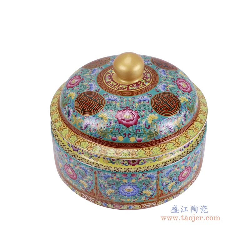 RZLX12-A-L珐琅彩绿底缠枝莲茶叶罐俯视图