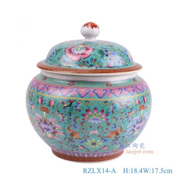 RZLX14-A  珐琅彩绿底缠枝莲将军罐 高18.4直径17.5底径10重量1.15KG