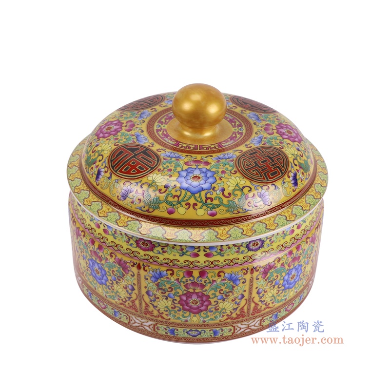 RZQG02-C-L珐琅彩黄底缠枝莲茶叶罐大号俯视图