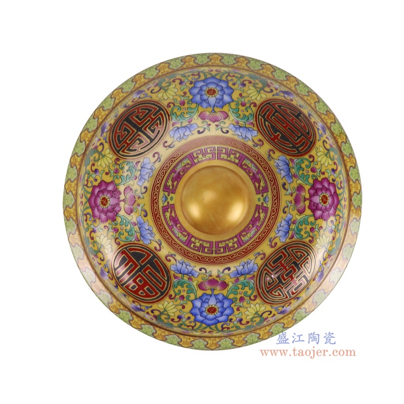 RZQG02-C-L珐琅彩黄底缠枝莲茶叶罐大号顶部图