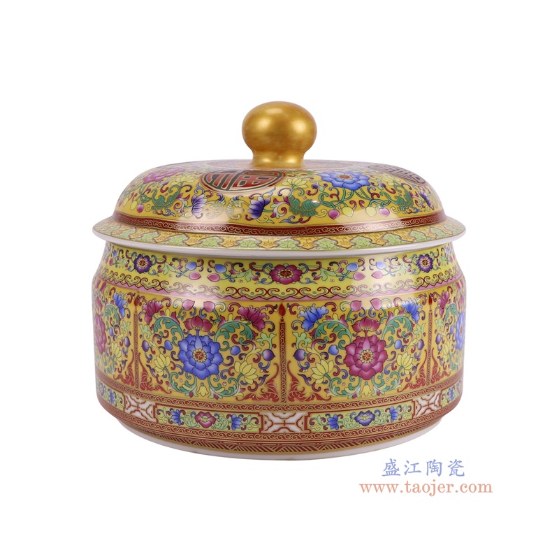 RZQG02-C-L珐琅彩黄底缠枝莲茶叶罐大号侧面图