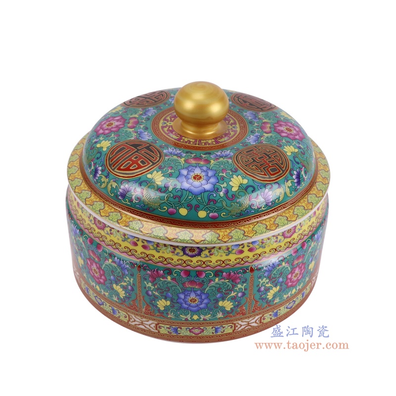 RZQG02-D-L珐琅彩绿底缠枝莲茶叶罐大号俯视图