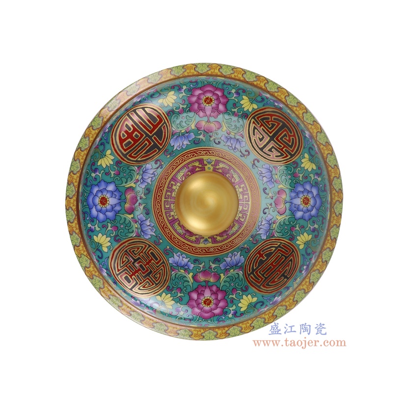 RZQG02-D-L珐琅彩绿底缠枝莲茶叶罐大号顶部图