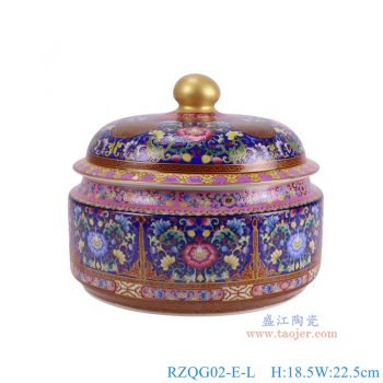 RZQG02-E-L  珐琅彩蓝底缠枝莲茶叶罐大号 高18.5直径22.5重量3.6KG