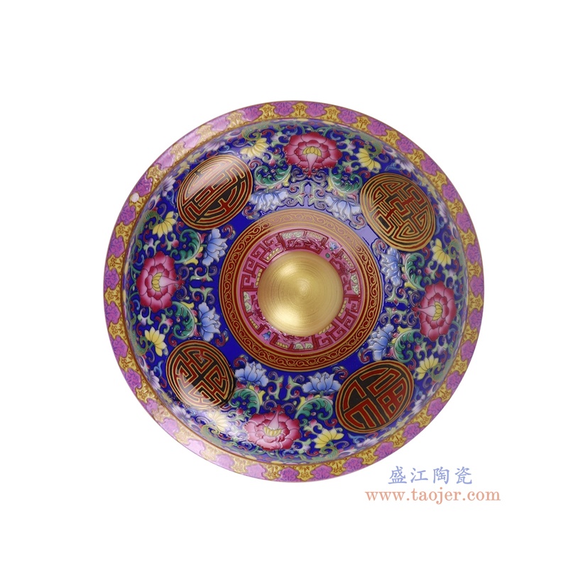 RZQG02-E-L珐琅彩蓝底缠枝莲茶叶罐大号