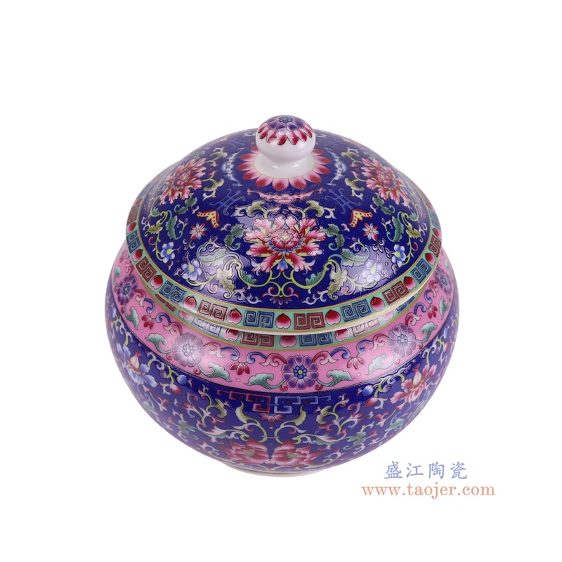 RZQG03-A珐琅彩蓝底缠枝莲将军罐俯视图