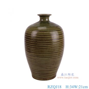 RZQJ18 窑变铁锈釉雕刻条纹罐 高34直径21底径13.7重量3.2KG