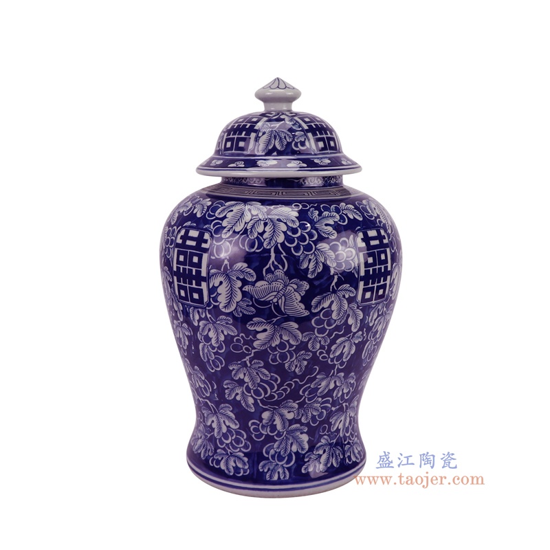RZSI29-B青花葡萄喜字将军罐侧面图
