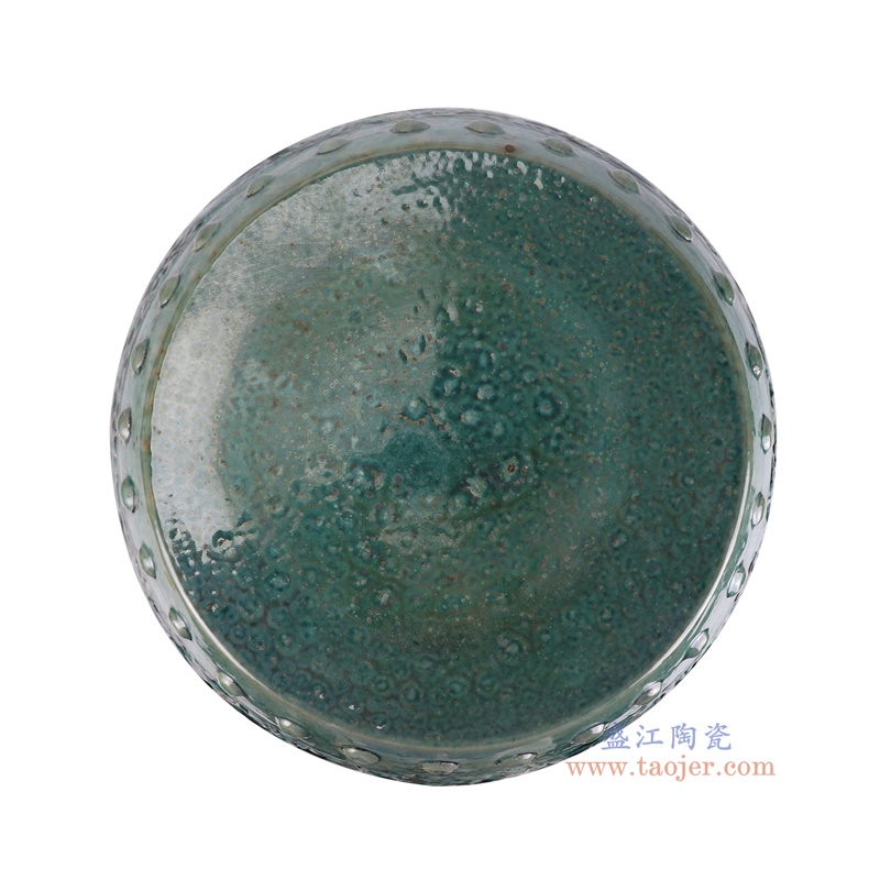 RZSP72-A窑变绿色雕刻龙纹鼓凳子凉墩顶部图