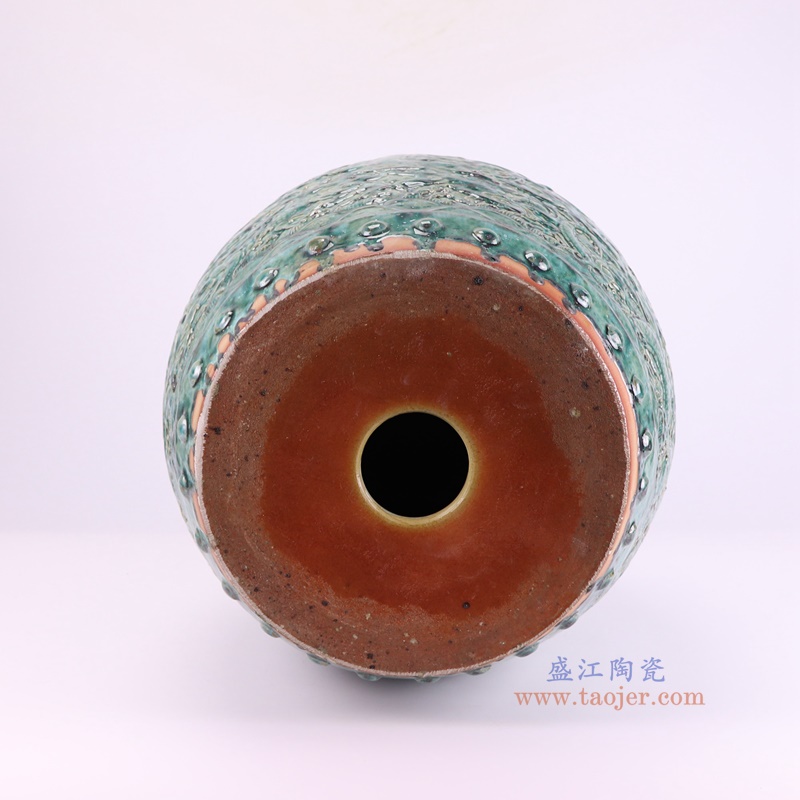 RZSP72-A窑变绿色雕刻龙纹鼓凳子凉墩底部图