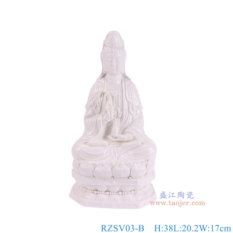 RZSV03-B白色八角坐莲观音雕塑正面图