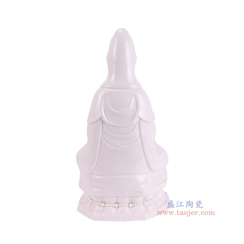 RZSV03-B白色八角坐莲观音雕塑背面图