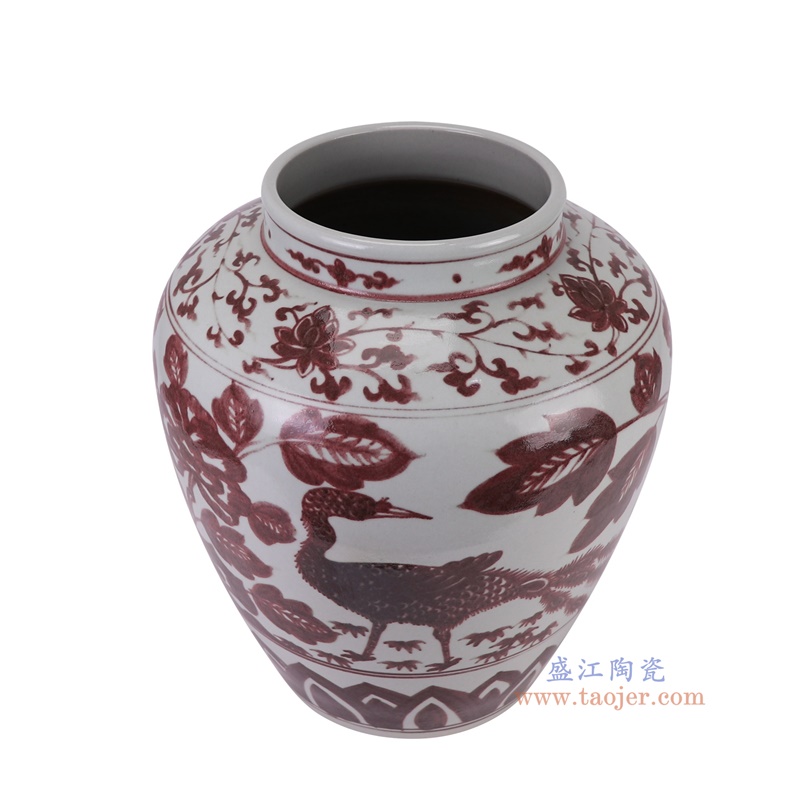 RZSX80-B釉里红凤凰花鸟纹枣子罐俯视图