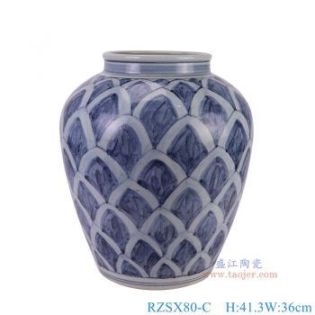 RZSX80-C 青花莲花花瓣纹枣子罐 高41.3直径36底径20.5重量10KG