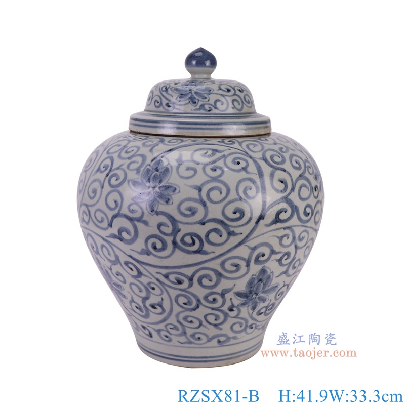 RZSX81-B青花缠枝莲花将军罐包盖罐正面图