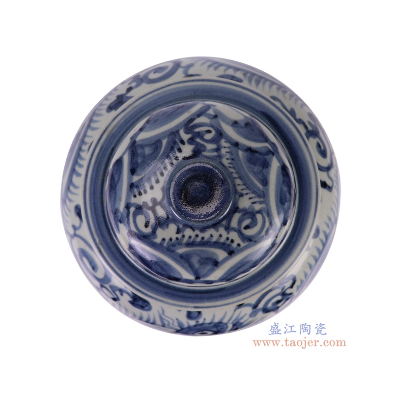 RZSX82-A青花海水鱼纹将军罐顶部图
