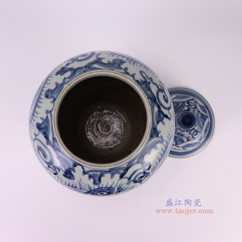 RZSX82-A青花海水鱼纹将军罐顶部图