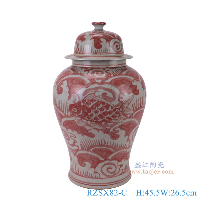 RZSX82-C釉里红海水鱼纹将军罐正面图