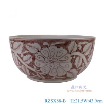 RZSX88-B 釉里红花叶牡丹纹大碗 高21.5直径43.9底径26.3重量9.1KG