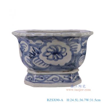 RZSX90-A 青花太阳花纹八角花盆 高24.5直径36.7底径27.2重量7.25KG