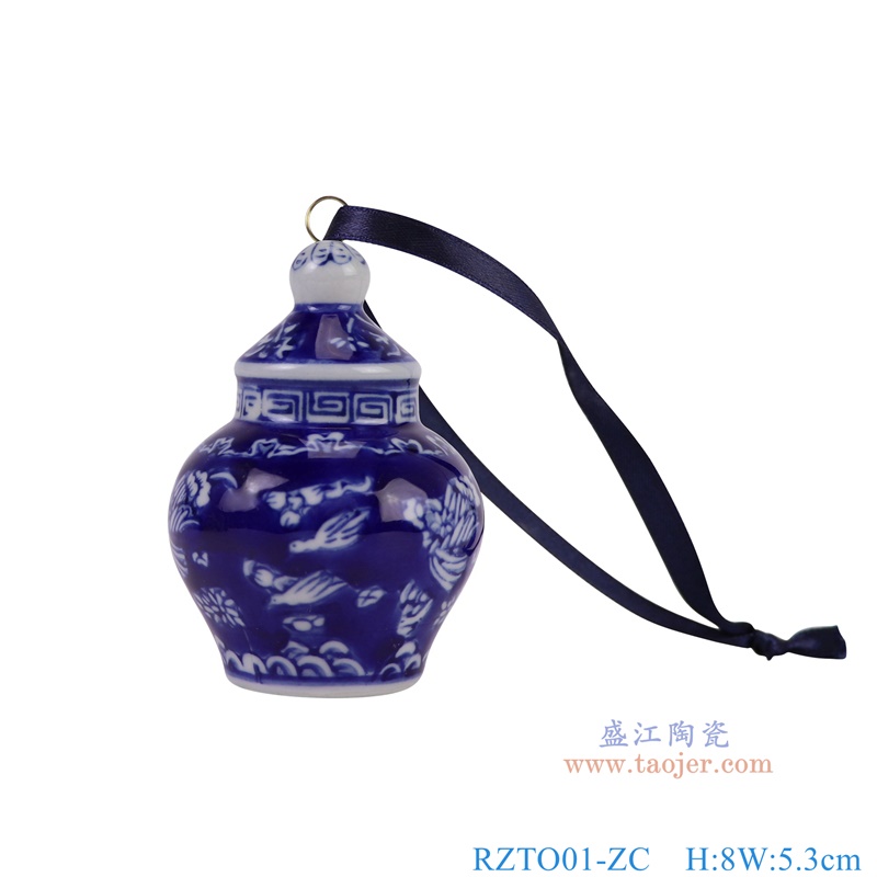 RZTO01-ZC青花蓝底花鸟圣诞吊坠