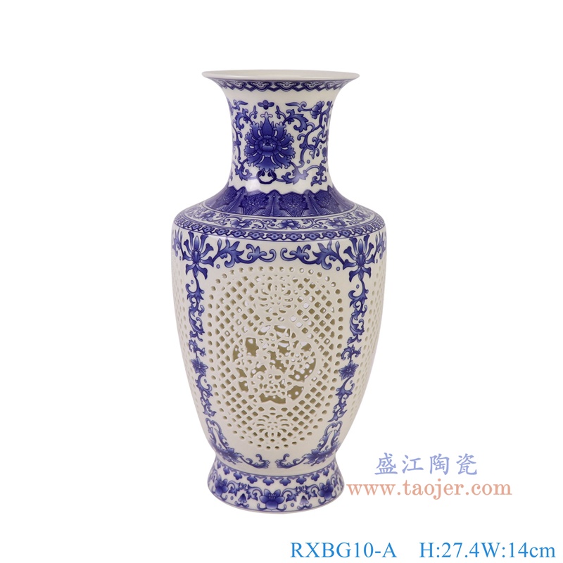 RXBG10-A80件单层青花缠枝莲镂空金钟瓶正面图