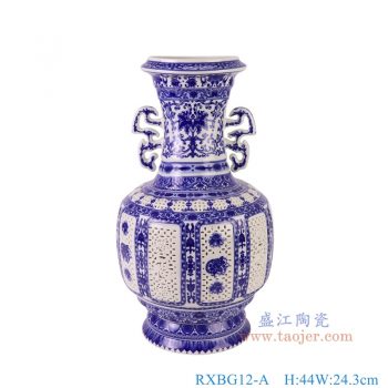 RXBG12-A  150件单层青花缠枝莲镂空福字灯笼瓶 高44直径24.3口径9.4底径17.5重量2.4KG